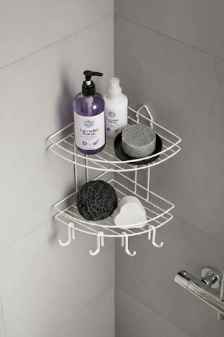 Sas Haus Banyo Köşe Rafı Askılı Duş Organizeri Ve Şampuanlık 2 Katlı Beyaz Ek-02 Beyaz