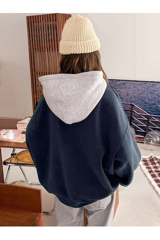 Kadın Lacivert Suppose Baskılı Oversize Sweatshirt Lacivert