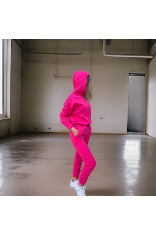 Ceyss Design Oversize İki İplik Şardonlu Beli Lastikli Kadın Eşofman Takımı-fuşya Fuşya