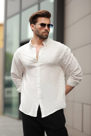 Madmext Beyaz Basic %100 Pamuklu Uzun Kollu Erkek Gömlek E6761 Beyaz