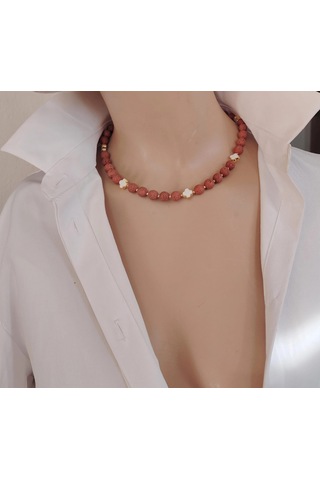 Luna Yonca Detaylı Lav Taşı Choker Doğal Taş Kolye Kahverengi