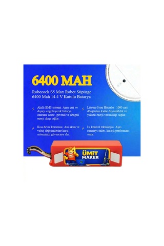 Roborock S5 Max Robot Süpürge 6400 Mah 14.4 V Kutulu Batarya Uyumlu Uzun Ömürlü, Yüksek Performans Pil