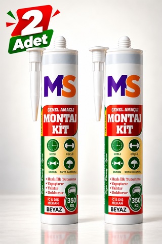 2 Adet Genel Amaçlı Montaj Yapıştırıcısı Beyaz 290 Ml Banyo Dolap Fayans Mermer Korniş Evye Ayna