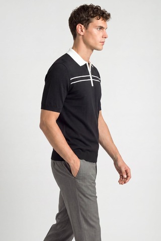 Sabri Özel Siyah Regular Fit Fermuarlı Polo Yaka Örme Triko T-shirt