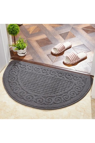 Dianziye Gri Yarı Dairesel Giriş Döşemi - Ev, Banyo Kullanıma Uygun Kaymazlı, Logo Özellikli Hediyelik Paspas 40x63 Cm Diğer