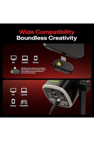 Kablosuz Dinamik Mikrofon, Usb-c, Kablosuz Ve Kablolu Çift Mod, 7 Katmanlı Gürültü Azaltma, Rgb Pc Masa Mikrofonu, Oyun/akış / Toplantılar İçin, Pd100 W, Siyah
