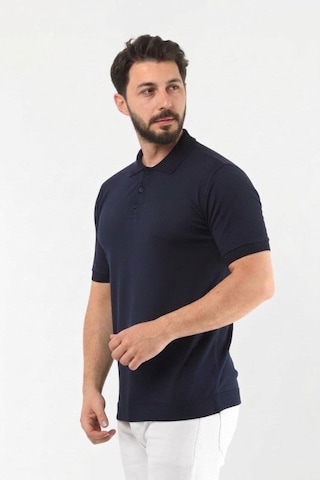 Onno Pamuk İplikli İnce Polo Yaka Düğmeli Triko Tshirt Lacivert