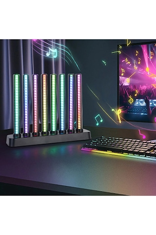Sese Duyarlı Rgb Ambiyans Çubuğu Kumandalı Müzik Ritmik Ekolayzer Masaüstü Aydınlatma Siyah