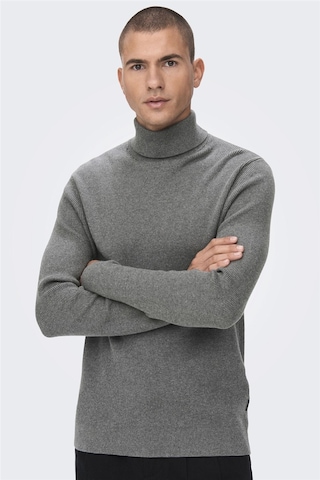 Only & Sons Onsphil Reg 12 Struc Roll Neck Knit Noos Erkek Gri Kazak - 22023202 Gri