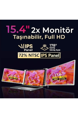 Npo Npm20 30 MS 60 Hz 15.4" FHD 1080p Ips Type-c Taşınabilir Dizüstü 2'li Monitör Çoklayıcı Notebook Monitör