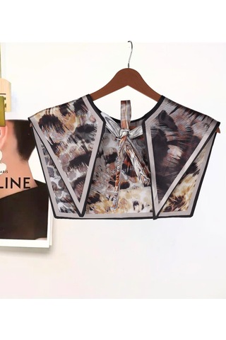 Walkenzo Damgalı Leopar Desenli Bağlamalı Modern Kadın Omuz Şalı Gri