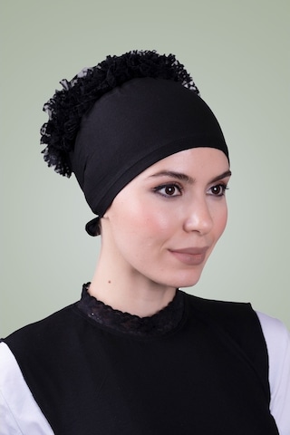 Hürrem Bone Siyah Arkadan Bağlamalı Tesettür Bone Viskon Kumaş Fırfır Bone 10 Siyah