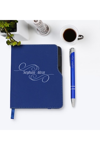 Kişiye Özel Isimli Lacivert Termo Deri Defter Kalem Seti-3