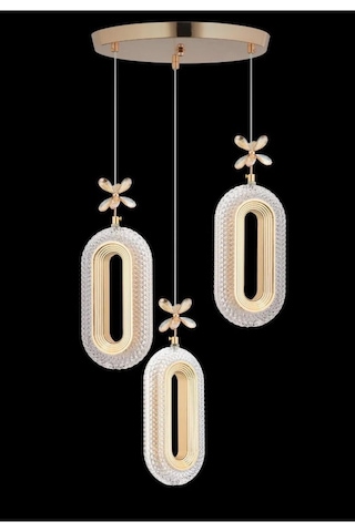 3'li Gold Kaplama Sarkıt Led Salon Avize 3 Renk Ledli Gold