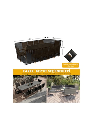 Haegs Bahçe Mobilyası Örtüsü, 250-210-90cm, Su Geçirmez, Dış Mekan Masa Ve Sandalye Koruma Kılıfı Siyah