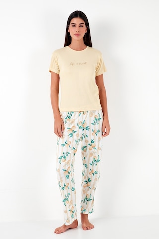 Lela Regular Fit Bisiklet Yaka Kısa Kollu Bayan Pijama Takımı 65770105 Sarı