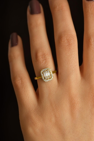 Erdobia 925 Ayar Zirkon Taşlı Gold 3 Sıra Ayarlanabilir Baget Gümüş Yüzük