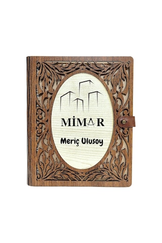 Mimar Tasarımlı Kişiye Özel Ahşap Kapaklı Defter - Çizim Ve Eskiz İçin 60 Yaprak Kraft Kağıtlı Mesleki Hediye Kahve