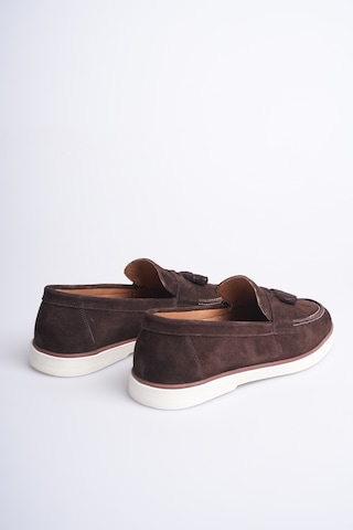 Fame Step Hakiki Deri Erkek Loafer Ayakkabı Süet Günlük Rahat Casual Mokasen Püsküllü Siena Kahverengi