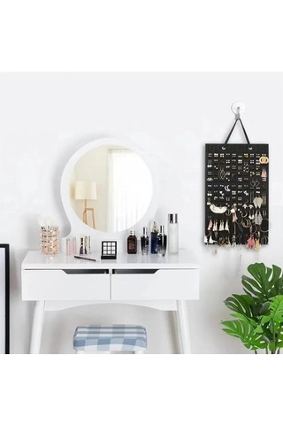 Kangvka Felt Materyal Kapaklı Çift Taraflı Mücevher Organizer - Duvar Takılı Kolye, Bilezik, Küpe Ve Yüzük Saklama Kutusu Siyah