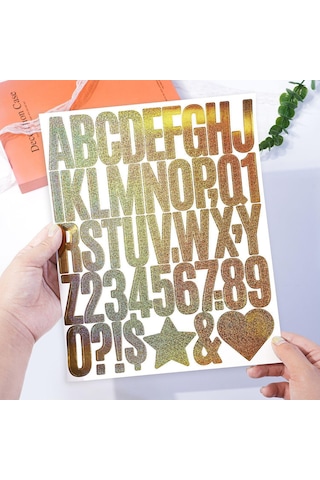 Simli Harf Ve Rakam Sticker Seti Kendinden Yapışkanlı Alfabe Etiketleri 5 Cm Çok Renkli