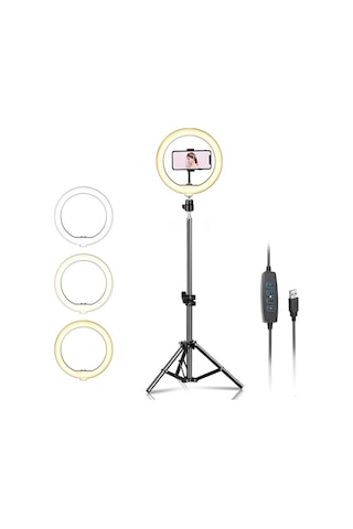 10 İnch Youtuber Led Işıklı Halka Telefon Tutuculu 10 İnch 26 Cm Selfie/yayıncı/makyaj Işığı 210 Cm Tripod F08