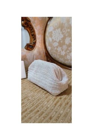 Trakyatrend El Örgüsü Gümüş Işıltılı Abiye Portföy Çanta - Clutch Gümüş