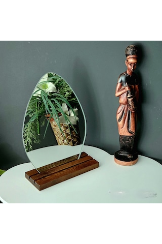 Tekir Store Damla Model Ahşap Standlı Çerçevesiz İki Açılı Makyaj Aynası