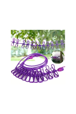 Zmc Bilişim Taşınabilir Seyahat Çamaşır İpi 12 Mandallı Klipsli Lastikli Çamaşır Mandalları Çok Renkli