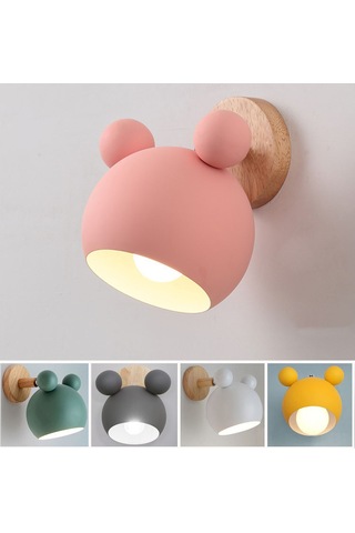 Youtek Mickey Figürlü Ahşap Duvar Lambası - 7w Led Işık, Yumuşak Orta Işık, Çocuk Odası, Yatak Odası, Modern Tasarım, Sarı Renk