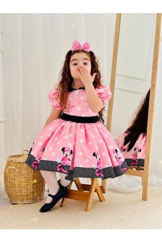 H L Y Karol Tasarım Pembe Mickey Mouse Vintage Kız Bebek Elbise,doğum Günü Elbise,fotoğraf Çekim Elbise,0-12 Yaş Uygun Pembe