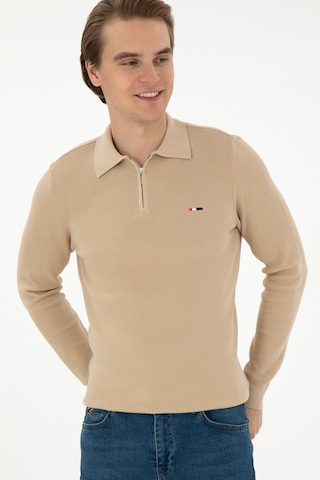 U.S. Polo Assn. Erkek Regular Fit Yarım Fermuarlı Kum Melanj Basic Kazak 50298266-VR085
