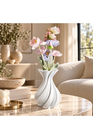 Silk Wave Spiral Bioplastik Vazo Kırılmaz Dekoratif Modern Minimalist Ev Aksesuarı Beyaz