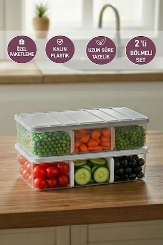 Selka Home 2 Adet 2 Lt. Nora Bölmeli  Organizer Buzdolabı Buzluk Düzenleyici Saklama Kabı