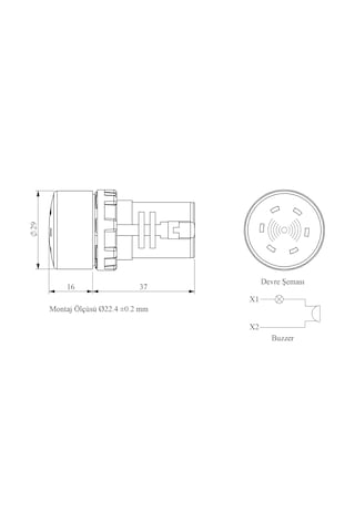 Emas Ledli Kırmızı Bazır 220v Ac/dc Siren Buzzer 22mm