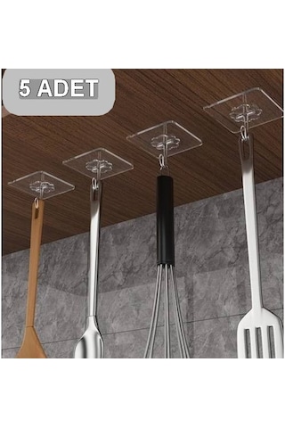 5 Adet 6x6cm Şeffaf Güçlü Kendinden Yapışkanlı Kapı Duvar Askılar