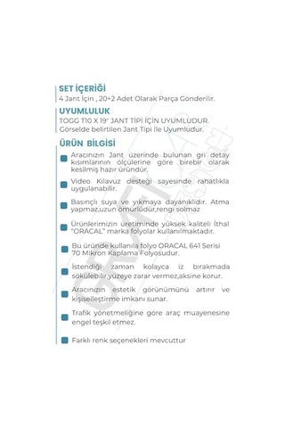 Ayrex Graficar Design Togg T10x İle Uyumlu Jant Kaplama Sticker Set Parlak Siyah Diğer