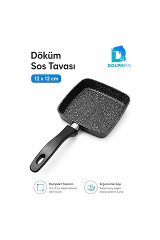 12x12 Cm Kare Döküm Sos Tavası Mini Tava Ergonomik Saplı Siyah