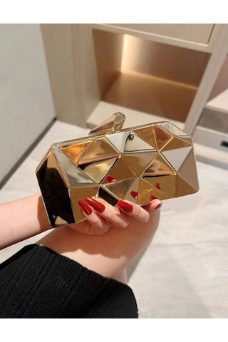 Rose Gold Metal Zincirli Kadın Abiye Çantası-özel Tasarım Altın