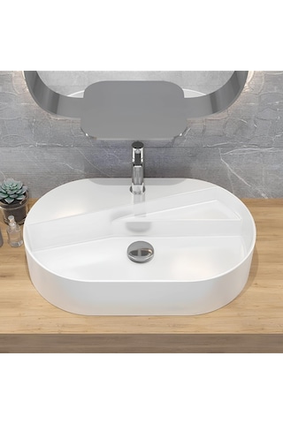 Seramiksan Livello Tezgah Üstü Yuvarlak Batarya Delikli Lavabo 65 CM