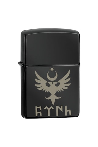 Ay Yıldız Ve Çift Başlı Kartal Motifli Siyah Metal Benzinli Çakmak