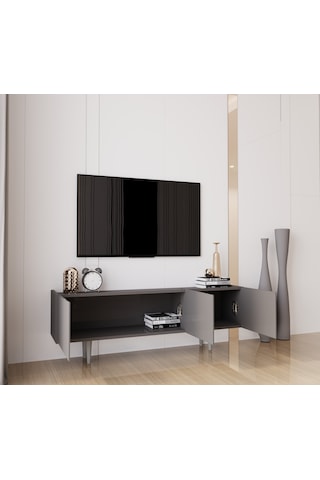 Capella Gri Mdf Country 3 Kapak Ahşap Ayaklı 140 Cm Tv Ünitesi