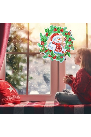 5d Elmas Boya Noel Dıy Yuvarlak Dekorasyon Çelenk Yeşil Kırmızı