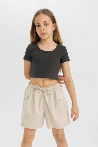 DeFacto Kız Çocuk Slim Fit Dar Kesim Bisiklet Yaka Basic Düz Fitilli Kaşkorse Kısa Kollu Tişört C4510A824SMAR211 Antrasit