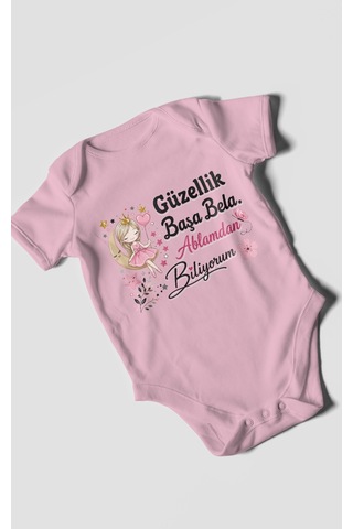 Morivokids Güzellik Başa Bela Ablamdan Biliyorum Kısa Kollu Bebek Body %100 Pamuk Koyu Pembe