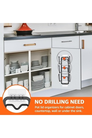 Fortunelane İki Parça Demir Tencere Kapağı Montajlı Organizer, Duvar/kapı Sıvıya Dayanıklı, Çamaşır Odası Mutfak Organize Aleti S Siyah