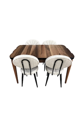 Evimeaksesuar Mdf Ceviz Açılır Kütük Masa + 4 Adet Midye Metal Döşemeli Sandaly
