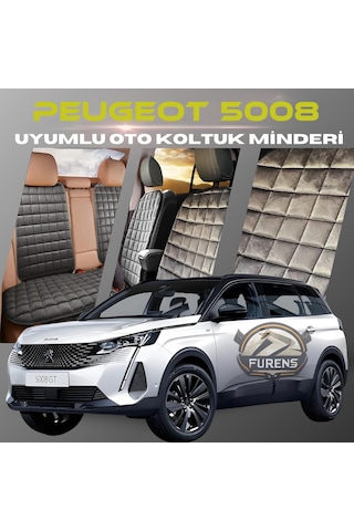 Peugeot 5008 Antrasit Tay Tüyü Cepli & Terletmez Sırtlı Oto Koltuk Minder Seti - Koruma Kılıfı Ön & Arka Set