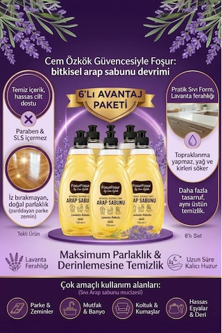 Foşurfoşur By Cem Özkök Lavanta Kokulu Bitkisel Sıvı Arap Sabunu 6 x 750 ML