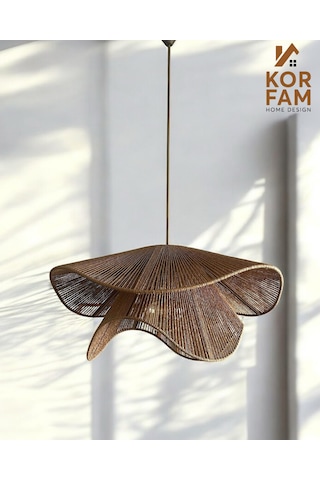 Breeze Modeli - Hasır El Yapımı Bohem Asimetrik Şekilli Rustik Avize - Kahverengi Kahverengi